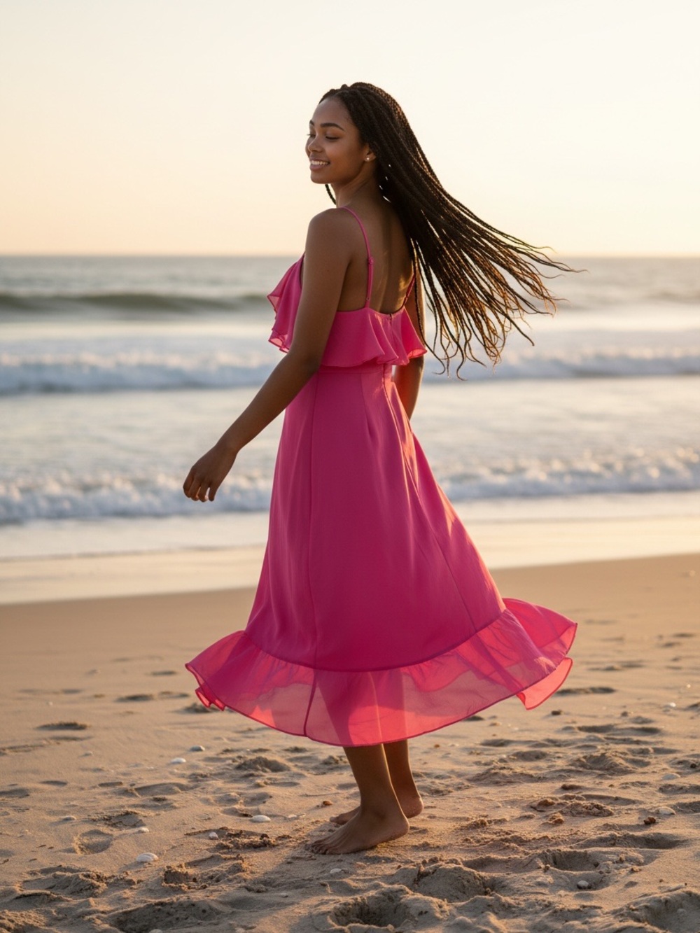 Addison Evenings Hot Pink Ruffle Wrap Midi Dress - Size 16 - NWT